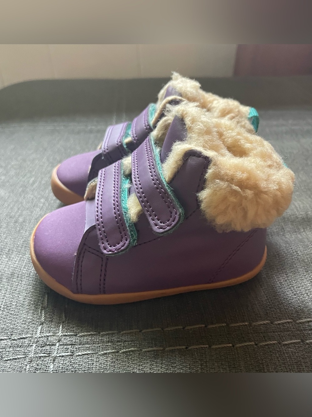 Ten Little First Walker Purple Faux-Fur Lined Velcro Boots